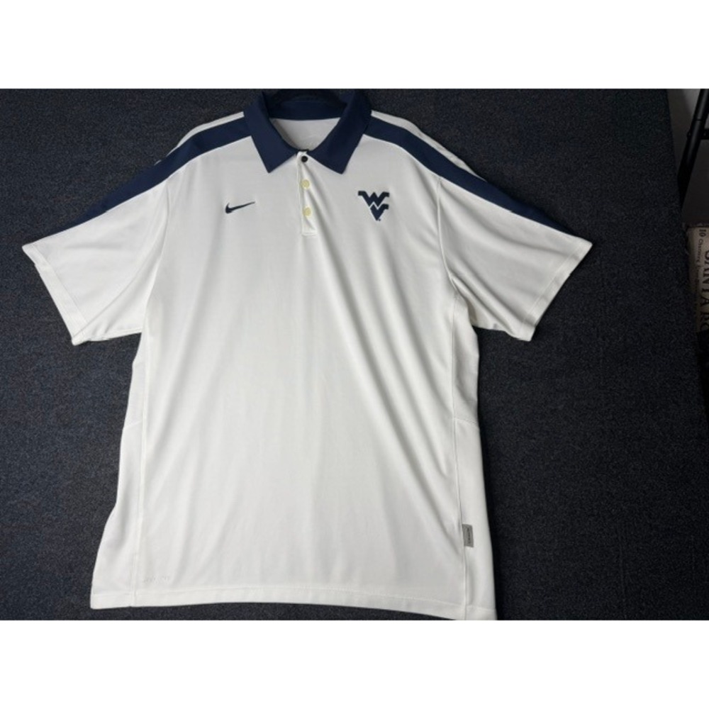 Nike West Virginia University Mountaineers Dri-FIT Polo Shirt White Navy Mens XL